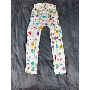 Ruti Multicolor Watercolor Floral Cargo Jogger Pants White Elastic Waist 5731